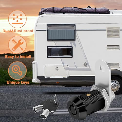 Image of RV Storage Door Lock Cams Lock with Key, 8pcs 1 Inch RV Compartment Locks keyed Alike for Toolbox, Camper, Trailer, Vending Machine Replacement Set with 16 Keys(8, Black 1 Inch)