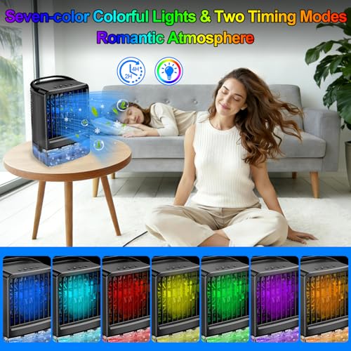 Image of Upgraded Portable Air conditioners, 4-in-1 Desktop Cooling Fan with 3 Wind Speeds,Cooling Mist Mode,800ml Water Tank,7-Color Night light,Personal AC Fan with 2-4H Timer for Bedroom, Office, Home, Car