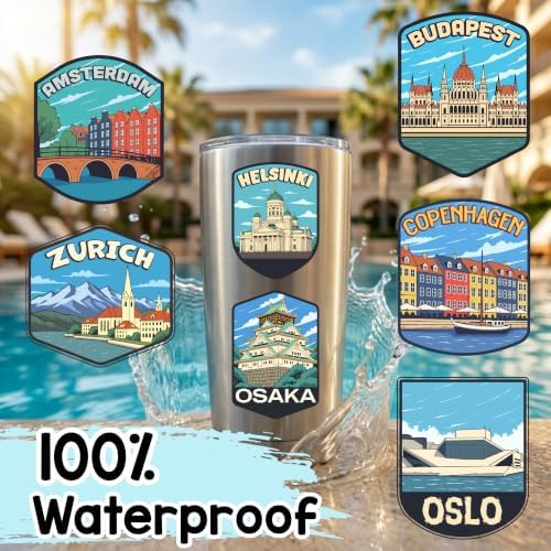 100 Pcs World Travel Stickers, Cities Around The World Sticker Pack By Puraesla - Waterproof Outdoor Stickers for Suitcase, Laptop, Water Bottle, Jounaling & Travel Gear, Large Bulk Decals — view 5