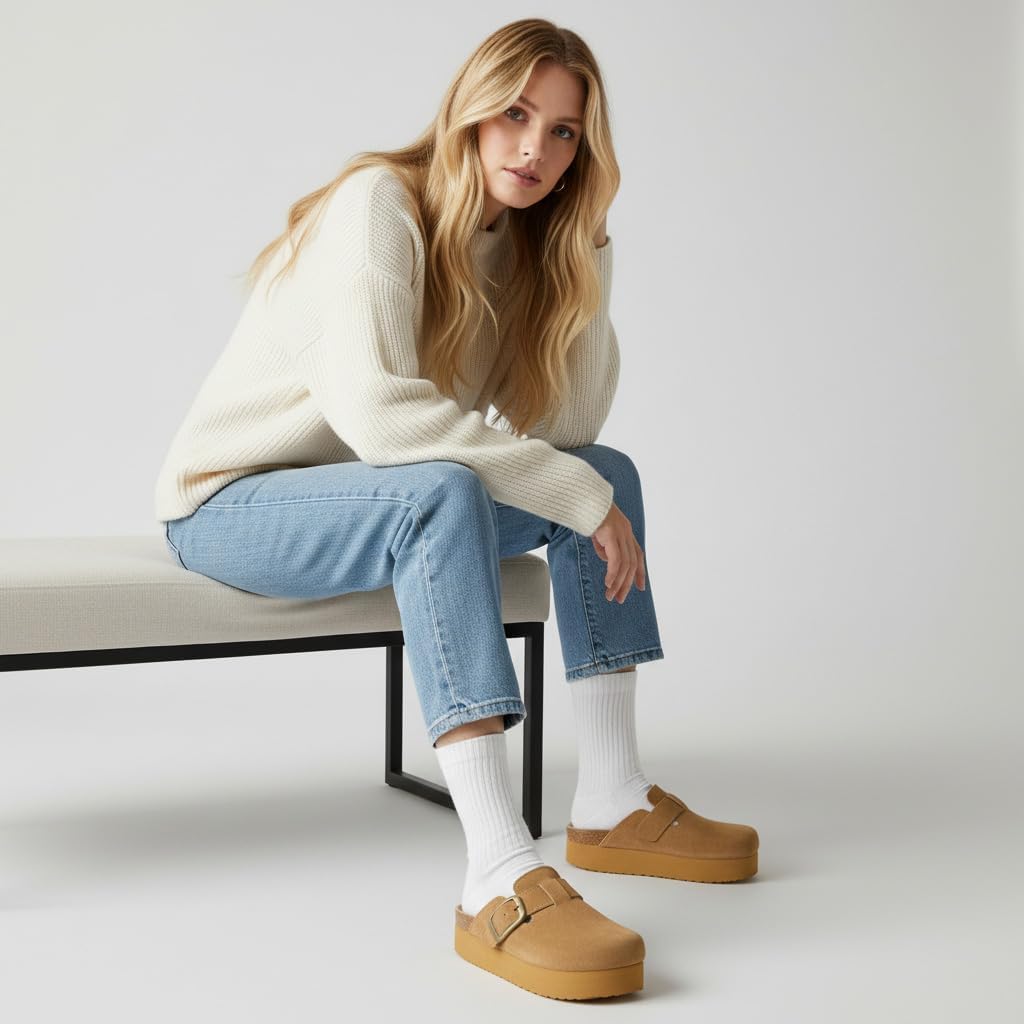 CUSHIONAIRE Women's Granola *Previous Buckle Issue Fixed* Genuine Suede Cork Footbed Platform Clog, +Comfort, Wide Widths Available - Image 7