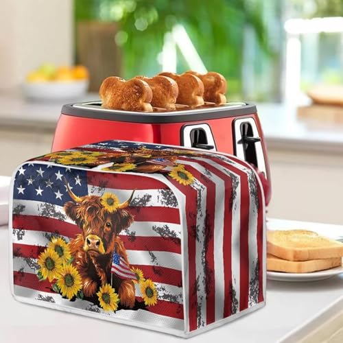Image of 4 Slice Toaster Dust Cover with Top Hook Kitchen Small Appliance Bread Toaster Oven Dustproof Cover American Flag Highland Cow July 4th Independence Day Decor