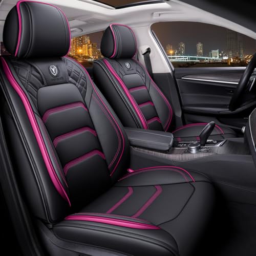 YXQYOEOSO Comfortable Leather Auto Car Seat Covers 5 Seats Full Set Universal Fit (Black & Rose)