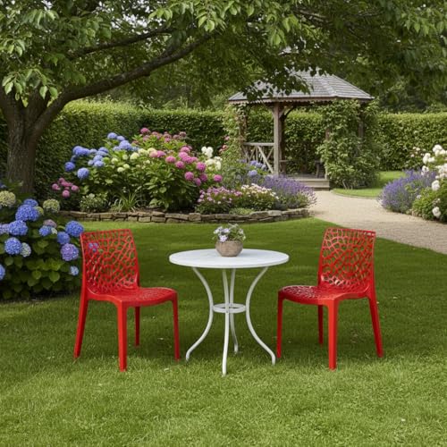 Image of Supreme Web Plastic Chair |Armless Chair for Dining Room Set, Home, Cafe & Outdoor Use |Weight Bearing Upto 220kgs (Color: Red; Set of 2)