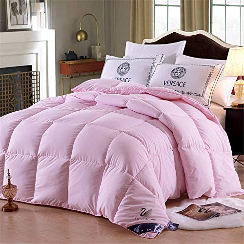 Couette en Duvet Et Plumes d'oie Blanche, 100% Coton, Tissu Anti-acariens Et Anti-acariens - Poids De Remplissage 3000g, Respirant Et Agréable pour La Peau (Rose,220x240cm 3kg) Cover