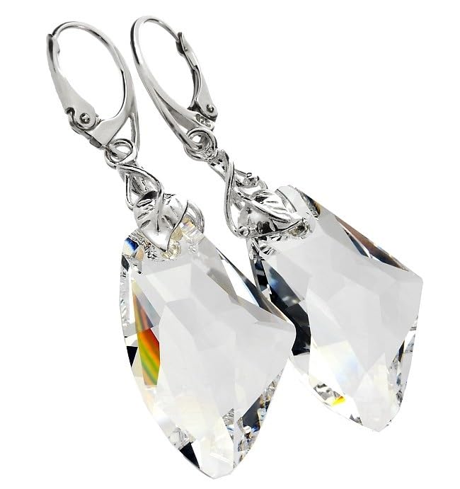 Boucles d'oreilles en argent anti-allergie et cristal brillant de 27 mm