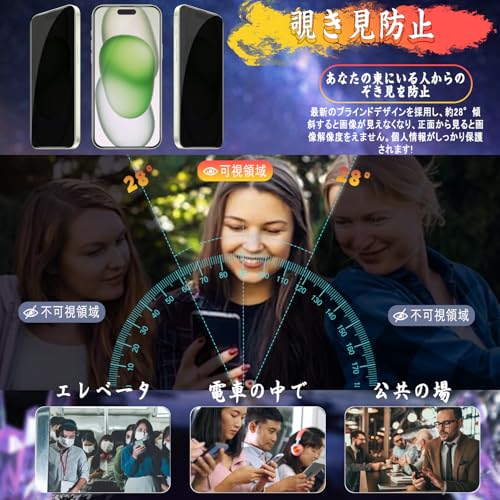 Image of Compatible iPhone 15 Glass Film (1 piece) + iPhone 15 Camera Film (1 piece) [Anti Peepering] Privacy, Full Protection, Automatic Adhesion, Anti-Bubbles, Anti-Fingerprint, iPhone 15 Protective Film