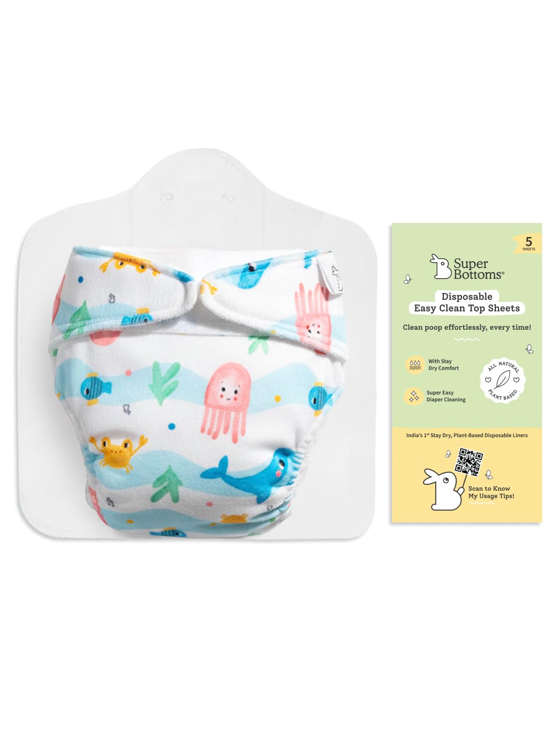 SuperBottoms SuperSoft Freesize UNO Cloth Diaper with Velcro | Disposable Liners (Pack of 5) | Reusable, Washable Baby Cloth Diaper with Adjustable Fit for Daily Use-image-19