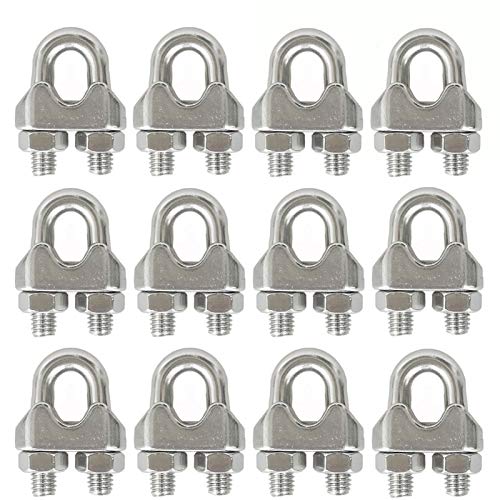 Heverp 12Pcs M6 1/4 Inches Stainless Steel Wire Rope Cable Clip Clamp cover