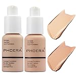 2 Pack PHOERA Foundation 102 Nude 103 Warm Peach,Flawless Soft Matte Liquid Foundation 24 HR Oil Control Concealer Foundation Makeup.