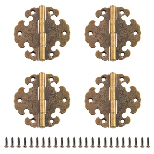 Xiciki Lot de 4 charnières antiques, mini charnières de porte à charnière, charnières vintage en bronze pour la décoration d'armoires de porte en bois, bibliothèques