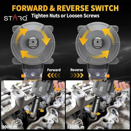 Image of STARQ Heavy Duty 21V Cordless Impact Wrench with 2 Batteries | 2 Variable Speed | Build-In LED Lights | Forward & ReverseSwitch | Yellow (Yellow-Wrench)