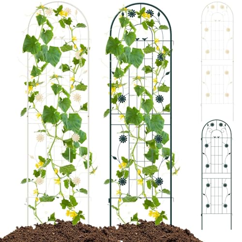 TANGZON 2/4 Pack Metal Garden Trellis, 180x50 cm/220x50 cm Wire Lattice Panel for Support, 2-in-1 Retro Style Cucumber Trellis, Decorative Plant Support Stand for Rose Ivy (Only White,180x50cm, 4)
