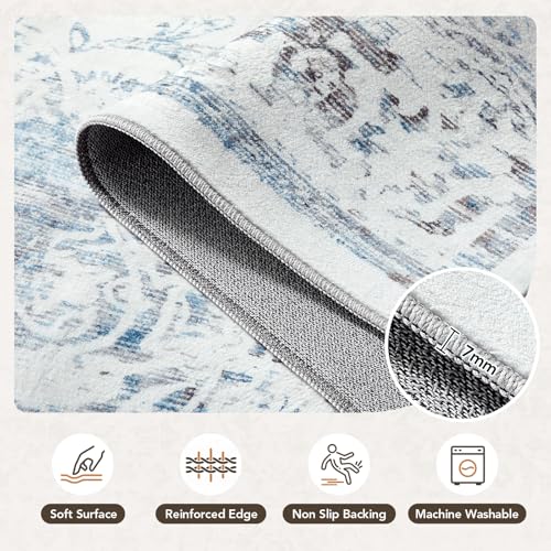 Tapis lavable en machine 240x340cm bleu antidérapant doux