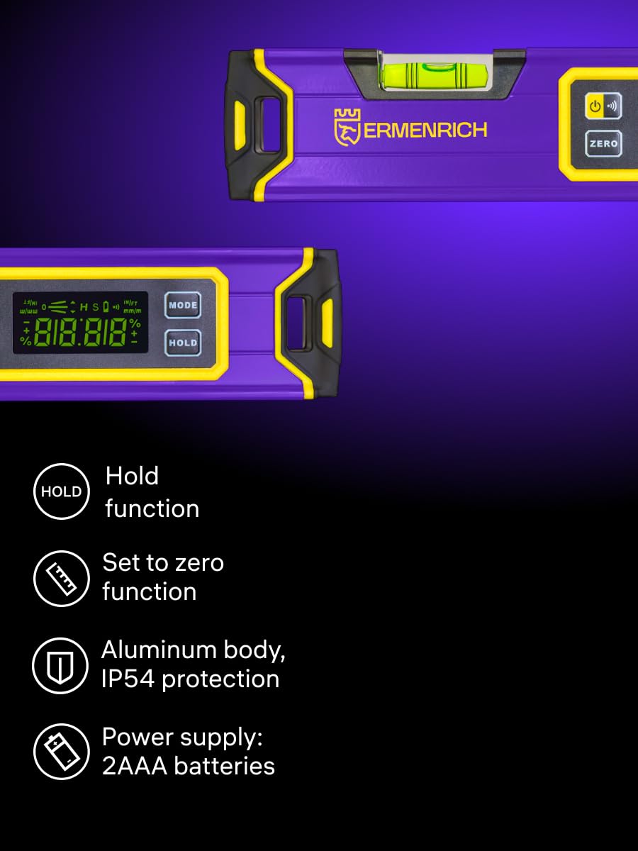 Verk LL30 Digitale Wasserwaage 300 mm Einheitenwechsel LCD-Display Automatische Abschaltung Akustischer Alarm Hold-Taste IP54 ABS-Gehäuse Batterie Inklusive für Bauwesen und Heimwerken