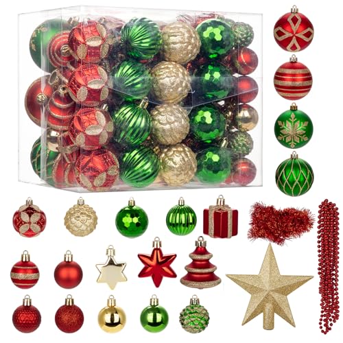 100PCS Christmas Ornaments Set Red & Green – Shatterproof Xmas