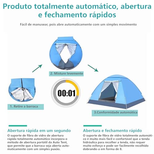 Barraca Camping para 4 Pessoas Tenda Acampamento Bolsa Azul