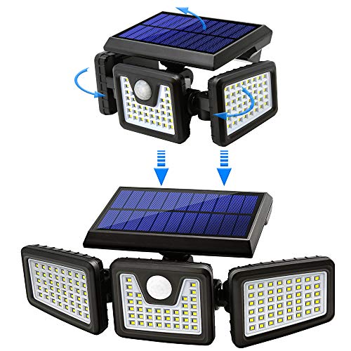 Solar Lights Outdoor, AmeriTop 128 LED 800LM Wireless LED Solar Motion Sensor Lights Outdoor; 3 Adjustable Heads, 270° Wide Angle Illumination, IP65 Waterproof, Security LED Flood Light- 2 Pack