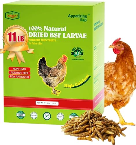 Amzey 11 LBS Dried Black Soldier Fly Larva - All Natural BSF Larvae - 85X More Calcium Than Mealworms - High Calcium Treats for Chickens Birds Reptiles Hedgehog Geckos Turtles