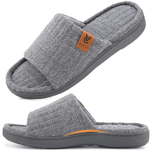 Image of VeraCosy Ladies Open Toe Slippers Soft Terry Cloth Indoor Slip on Women's House Shoes
