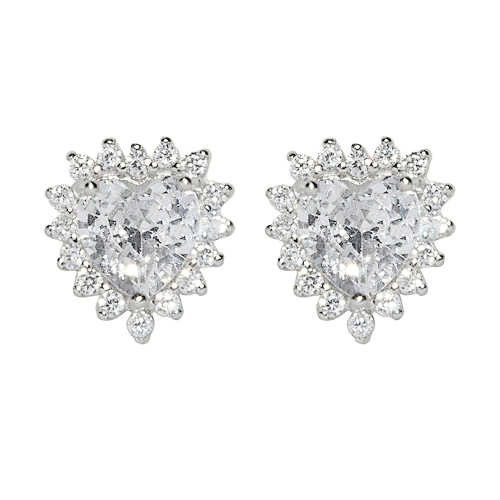 Treva Iconic Jewels Women Silver Heart Shaped Stud Earrings with Zircon Diamonds (B0CVNDX8GD) Amazon Price History, Amazon Price Tracker