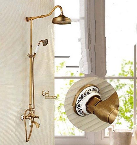 Pomme de douche pluie laiton antique Gowe contre le calcaire avec mitigeur de baignoire durable