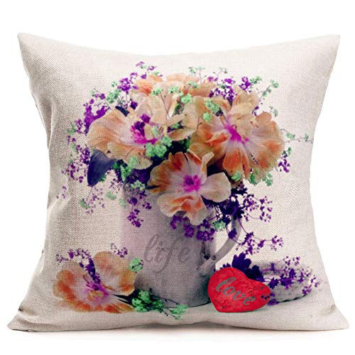 Smilyard Vintage Flower Decorative Pillow Covers Home Sofa Cushion Cover Rustic Beautiful Floral Cotton Linen Pillow Case Square 18x18 Inches Spring Pillowcase Outdoor Indoor Decor Couch(K-k 13)