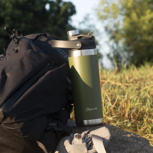 Skywell 24Oz Stainless Steel Water Bottle With 3 In 1 Lid, Bpa-Free Leak-Proof Wide Mouth Vacuum-Insulated Water Flask With Straw And Handle Sweat-Proof For Outdoor And Travel, Black #TOP5