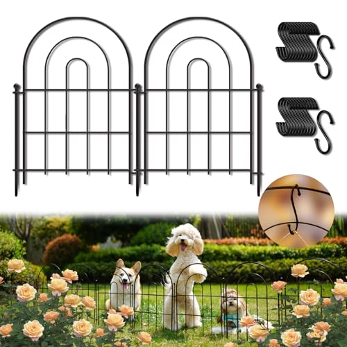 PETFORT Garden Fence Panels, 17 in (High) x 20 ft (Long) Flower Bed Fencing for Small Animal Barrier, 19 Pcs Metal Decorative Fences Border with Hooks