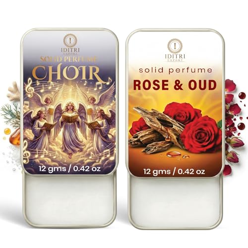 Image of IDITRI EXPORT Solid Perfume |Rose & Oud&Choir Alcohol Free Wax Perfume Balm, Long Lasting | Pocket Tin 12g, Pack Of 2| Non Greasy Smooth Glide, Travel Friendly Men And Women