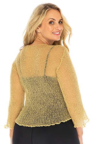 Back From Bali Womens Plus Size Shrug Bolero Sheer Cardigan Arm Cover 2X 3X 4X Lightweight Natural Gold #TOP1