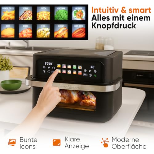 ProfiCook® XXL Heißluftfritteuse | 10L | Öl und Fettfrei | buntes Touch-Display | 2400W Airfryer | Heißluftfritteuse 2 Kammern | 10 Programme | 80-200°C | Heissluftfritteuse | PC FR 1313 H – Bild 5
