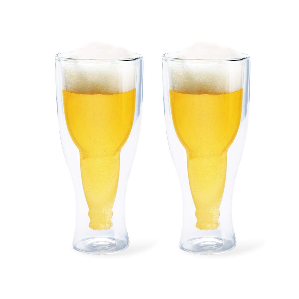 Balvi Vaso Cerveza Gravity Set de 2 Vasos de 400 ml Doble Pared Mantiene el Frio Forma de Botella del