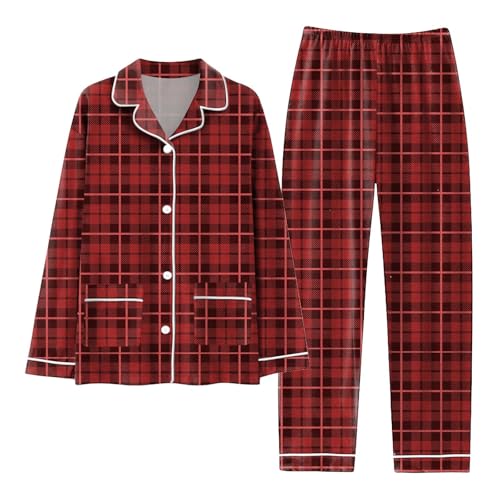 Men's Flannel Plaid Pajama Set, Soft Button Down Long Sleeve & Bottom Pants Lounge Sleepwear PJS Fashion Comfy Set2