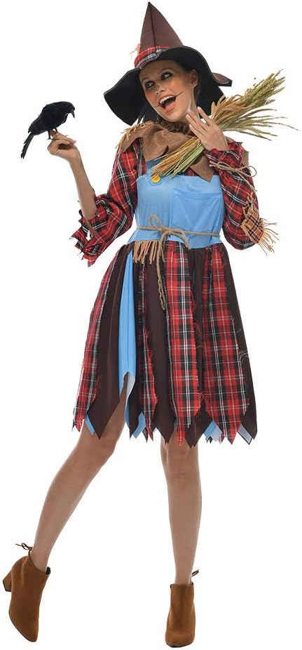 EraSpooky Women's Scarecrow Halloween Costume Straw women Apparel with Hat