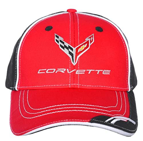 Image of JH DESIGN GROUP Men's Chevy Corvette C8 Logo Cap Adjustable Red & Black Hat