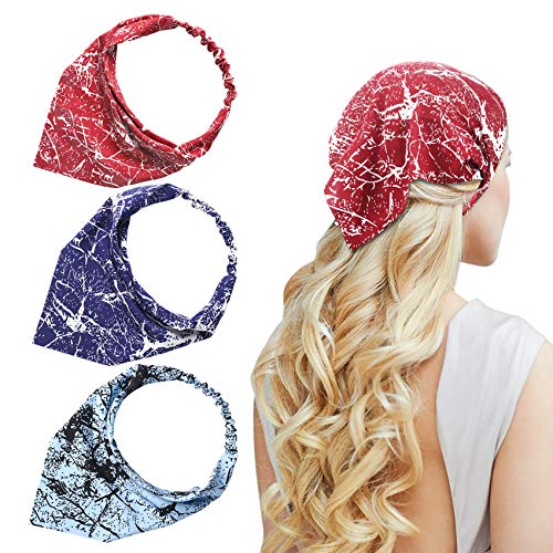 JZHBEI 3PCS Floral Elastic Hair Scarf Headband, Head Kerchief Headband with Hair Clips, Triangle Hair Bandanas, Boho Floral Style Hair Scarves, for Women Girls Hair Accessories