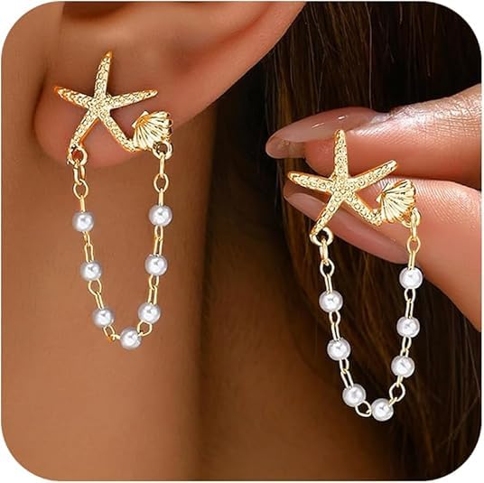 Starfish Earrings for Women Gold Sea Shell Earrings Summer Beach Vacation Outfits for Women2