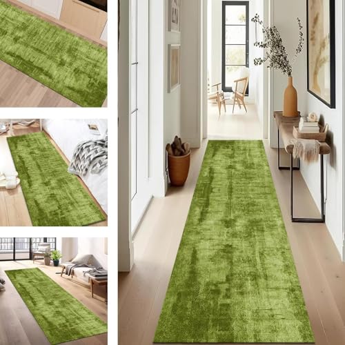 Tapis de couloir vert foncé 110x400 cm abstrait lavable pour entrée - 2
