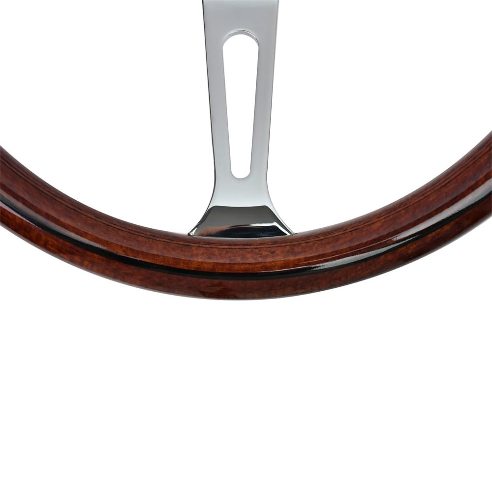Volante clásico con acabado de madera, 15" (380 mm), volante retro universal para coche con botón de claxon, 3 radios, 6 tornillos, modificación para coches clásicos.