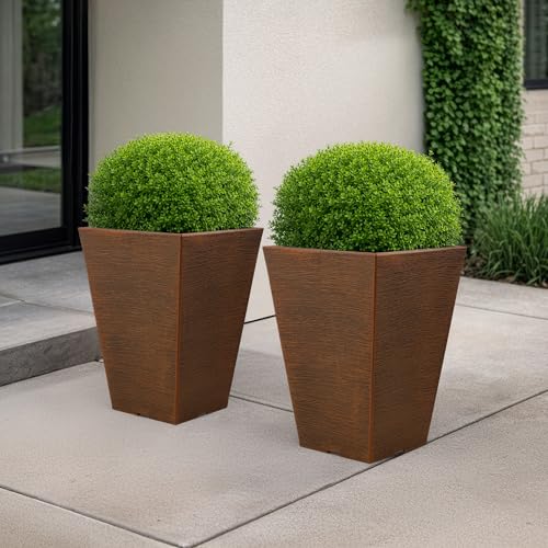 Large Outdoor Planters 2-Pack - 13.75-Inch Tall Planters for Outdoor Plants or Indoor Pots for Plants - Plastic Flower Pots for Patio, Entryway, or Front Porch Decor by Pure Garden (Bronze) by Pure Garden - Used condition - Image 6