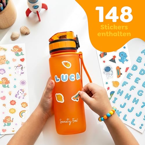 Sweety Fox Trinkflasche Kinder Kohlensäure Geeignet 500ml, Orange - Trinkflasche Sport 100% Auslaufsicher & Wasserflasche Spülmaschinenfest 2