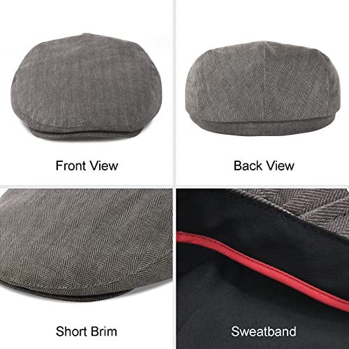 Jangoul Men's Linen Cap Summer Newsboy Cap Adjustable Gatsby Golf Flat Ivy Hat (Herringbone Grey, 7 1/4) #TOP4