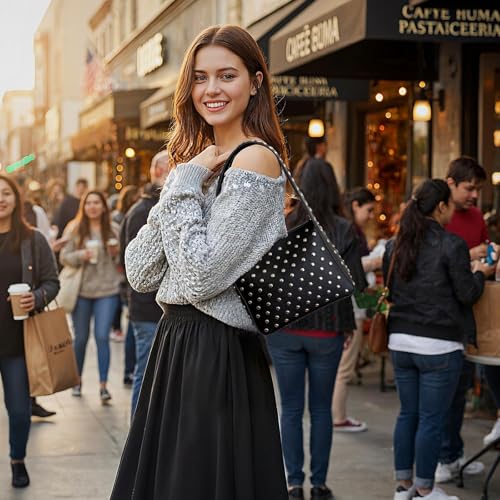 Shoulder Bag Studded Purse for Women Y2K Purse Black Studded Bag Designer Handbag2