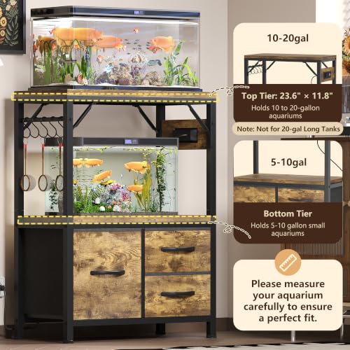 Image of Heybly 10-20 Gal Fish Tank Stand with Drawer, Power Outlet,200lbs HAS003SSR