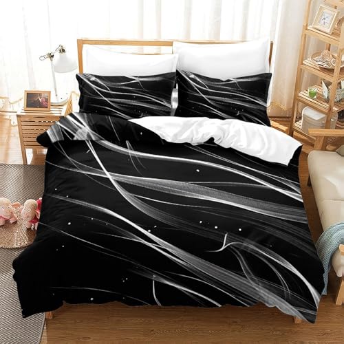 Housse de couette microfibre lignes abstraites effet 3D géométrique ultra douce