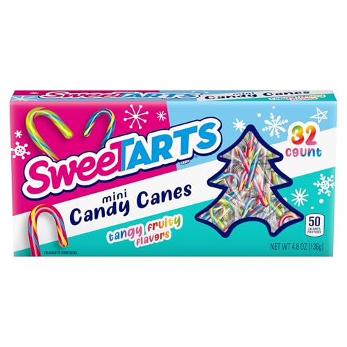 SweeTarts Mini Holiday Candy Canes, Holiday Candy, Christmas Stocking Stuffers for Kids, 4.8 oz Box