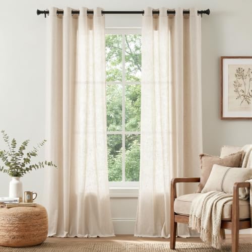 Image of jinchan Linen Curtains 96 Inch Light Filtering Grommet 2 Panels Beige