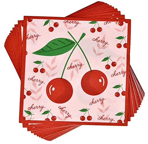 Cherry Fruit Party Supplies Tableware Set Includes 24 9" Paper Plates 24 7" Plate 24 9 Oz Cups 50 Lunch Napkins For Cherries Blossom Summer Tropical Picnics Disposable Baby Shower Birthday Dinnerware #TOP3