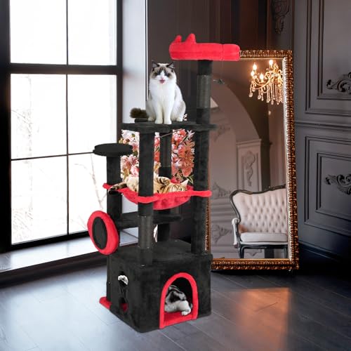 Torre para gatos estilo gótico con hamaca y condo amplio miniatura 1
