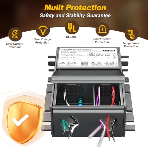 Image of UL Listed 60W 24V 5-in-1 Dimmable LED Driver, Universal Power Supply for TRIAC /Phase, 0-10V, 1-10V, PWM, Potentiometer Dimmers, for LED Strip Lights, Panel, Landscape Lighting, cUL /Class2 /ClassP